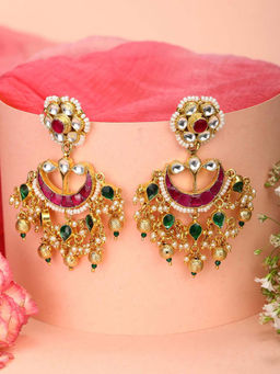 Priyaasi - Kundan Ruby Pearls Beads Gold Plated Chandbali Earring