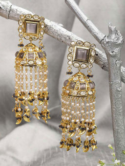 Priyaasi - Grey Stones Beads Gold Plated Jhumka Earring