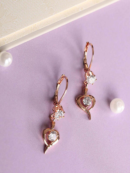 Buy Priyaasi Artificial Stones Rose Gold Plated Heart Hoop Earring