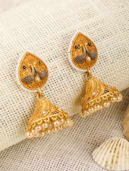 Priyaasi - Beads Gold Plated Peacock Jhumka Earring