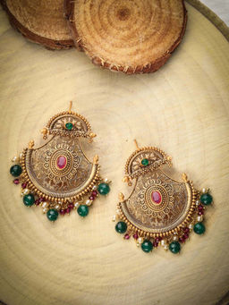 Priyaasi - Multi Colour Stones Beads Gold Plated Chandbali Earring