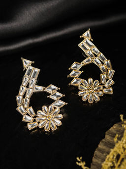 Priyaasi - Stones Studded Rose Gold Plated Drop Earring