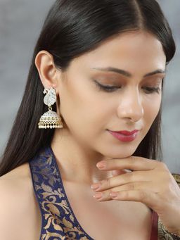 Priyaasi - Grey Gold Plated Peacock Jhumka Earring