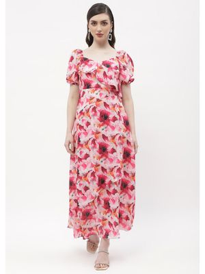Lace Maxi Dress with Sweetheart Neckline - Pink