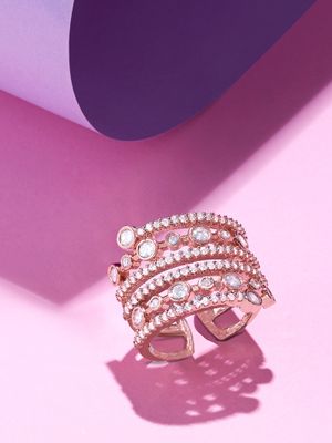 Rose Gold Plated Special Dazzling Cubic Zirconia Party Bling Statement Adjustable Brass Finger Ring For Women Girls (FL245G)