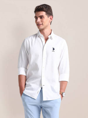 Buy U.S. POLO ASSN. Semi Cutaway Collar Cotton Casual Shirt (White)
