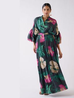 Basanti Kapde aur Koffee - Green Muslin Floral A Line Dress