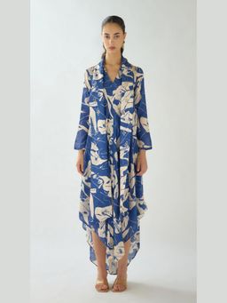 Basanti Kapde aur Koffee - Blue Bloom Muslin A Line Dress
