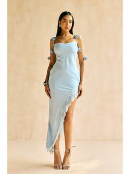 Lea Clothing - Orchid Blue Satin Asymmetric Dress