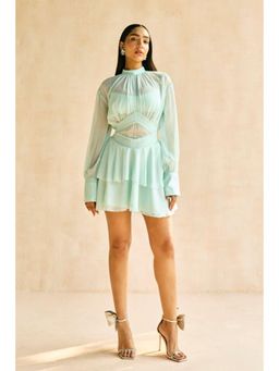 Lea Clothing - Misty Blue Tiered Ruffled Dress