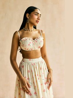 Lea Clothing - Elara Floral Butter Yellow Bustier Crop Top