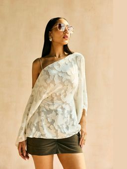 Lea Clothing - Vireya Textured Tie Cape Top