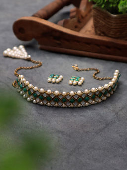 PAYA - Kundan-Green Stone Choker Necklace Set