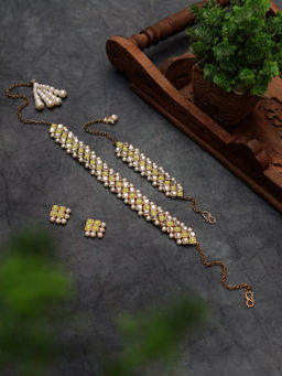 PAYA - Kundan-Yellow Stone Choker Necklace Set with Bracelet