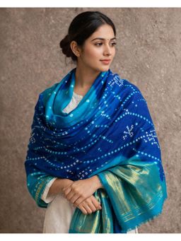 Amounee - Jam Khambhadiya Hand Woven Shawl - Blue