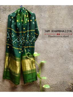 Amounee - Jam Khambhadiya Hand Woven Shawl - Green