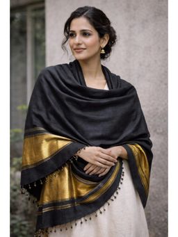 Amounee - Jam Khambhadiya Hand Woven Shawl - Charcoal