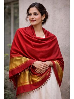Amounee - Jam Khambhadiya Hand Woven Shawl - Red