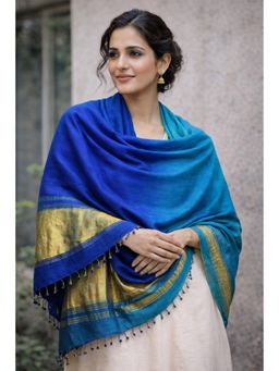Amounee - Jam Khambhadiya Hand Woven Shawl - Blue