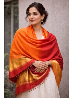 Amounee - Jam Khambhadiya Hand Woven Shawl - Orange