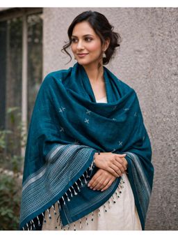 Amounee - Jam Khambhadiya Hand Woven Shawl - Teal