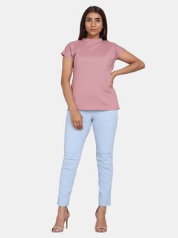 Powersutra - Short Sleeve High Neck Stretch Top For Women- Blush Pink