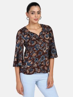 Powersutra - Floral Cotton Top - Brown