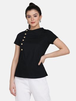 Powersutra - Cotton Wood Button Detail Top - Black