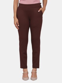 Powersutra - Slim-fit Stretch Trousers For Women- Chocolate Brown