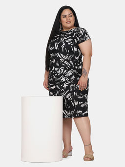 Powersutra - Black Printed Cotton Straight Formal Dress