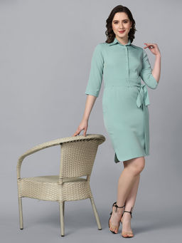 Powersutra - Light Blue Crepe Collared Dress (Set of 2)