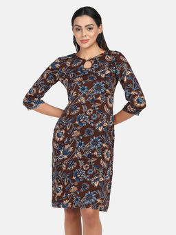 Powersutra - Brown Print Cotton Shift Dress