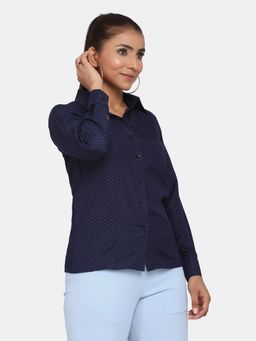 Powersutra - Printed Collared Formal Shirt for Women Navy Blue