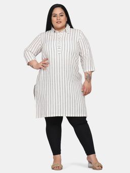 Powersutra - Womens Work Casual Linen Striped Tunic - White