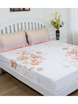 GM - White King Floral 180 TC Cotton Bedsheet with 2 Pillow Covers (Set of 3)