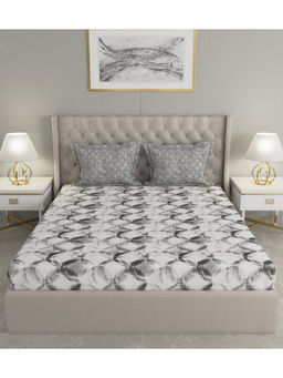 GM - Grey White Abstract 144 TC Cotton Queen Bedsheet with 2 Pillow Covers (Set of 3)