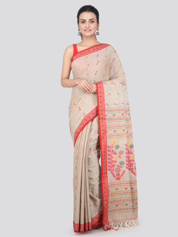 PinkLoom - Womens Cotton Saree with Unstitched Blouse-Beige