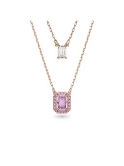 SWAROVSKI - Una Layered Necklace, Octagon Cut, Purple and White Rose Gold-Tone Plated