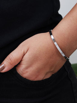 Viari Accessories - Dainty Classic Bangle with Stones- Silver