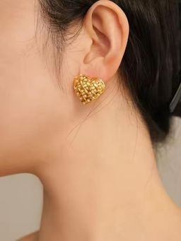 OOMPH - Gold Heart Large Stud Earrings - Studded with Pearls - for Women