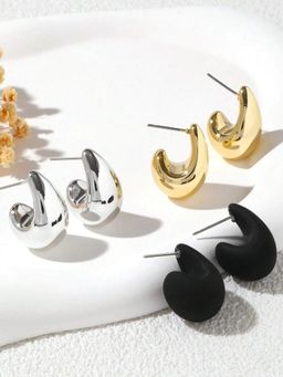 OOMPH - Earrings - Gold, Black and Silver Tone - for Women (Pack of 3)