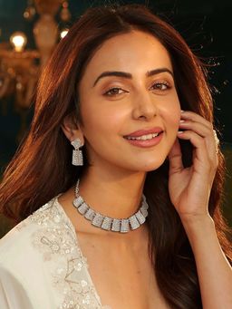 Accessher - Silver Tone American Diamond Choker with Matching Earring and Maangtikka (Set of 3)