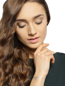 Carlton London - 925 Sterling Silver Rhodium Plated Lock with Key Charm Bracelet for Women