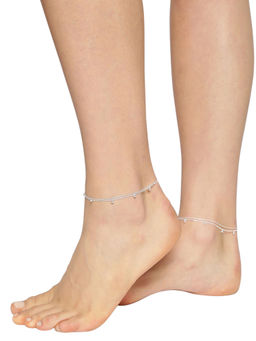 Carlton London - 925 Sterling Silver Rhodium Plated Double Chain Charm Anklet for Women