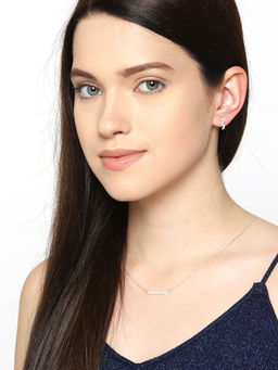 Carlton London - 925 Sterling Silver Rhodium Plated Necklace and Earrings for Women (Set of 2)