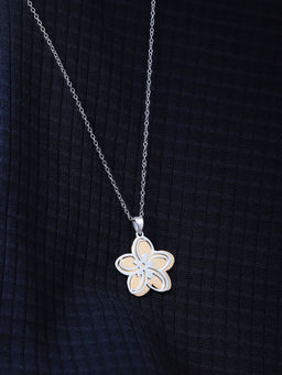 Carlton London - 925 Sterling Silver Rhodium Plated Floral Pendant with Chain for Women