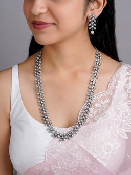 Teejh - Roohi Silver Oxidised Pearl Necklace and Earrings (Set of 2)