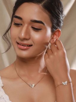 Aatmana - Gold-Plated Cubic Zirconia Studded Butterfly Jewellery Set (Set of 2)