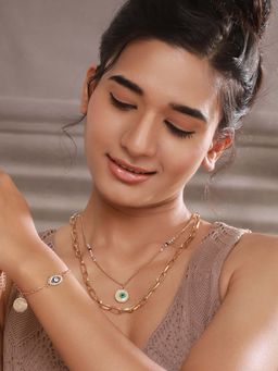 Aatmana - Gold-Plated Beads Studded Evil Eye Necklace with Bracelet Jewellery Set (Set of 2)