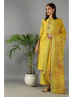 Barara Ethnic - Yellow Floral Printed Straight Kurta with Dupatta (Set of 3)